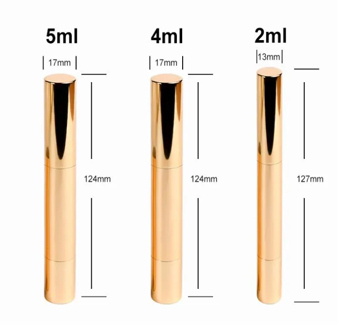 5ml Gold Cuticle Oil Pen Twist Empty Nail Care Lip Gloss Containers Tube 2ml 4ml 5ml Gold Cuticle Oil Pen with Brush SN