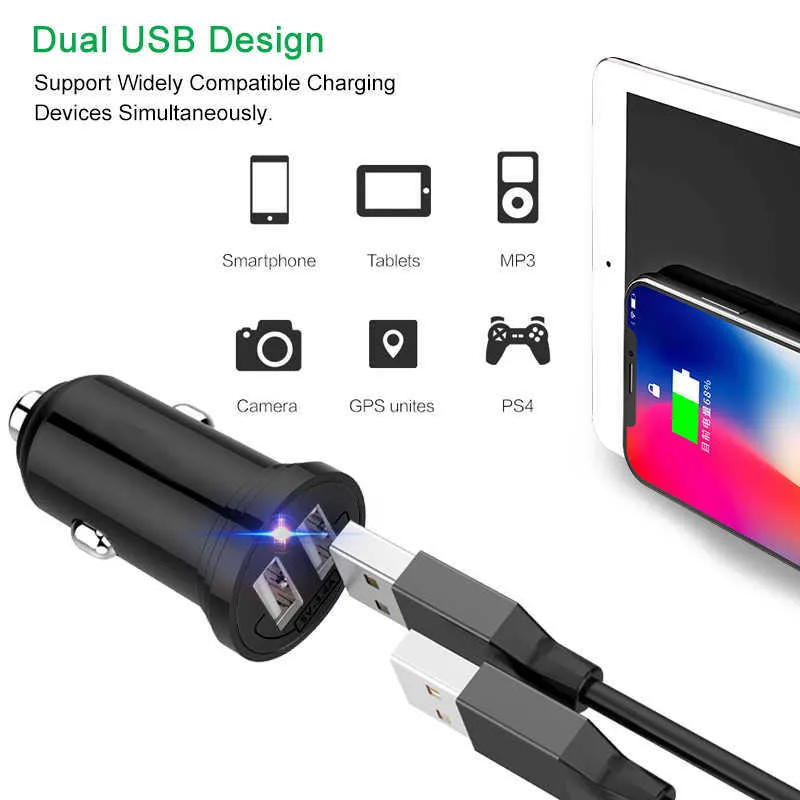 Mini chargeur de voiture universel double USB pour téléphone 3.4A rapide i 7 8 X Xiaomi