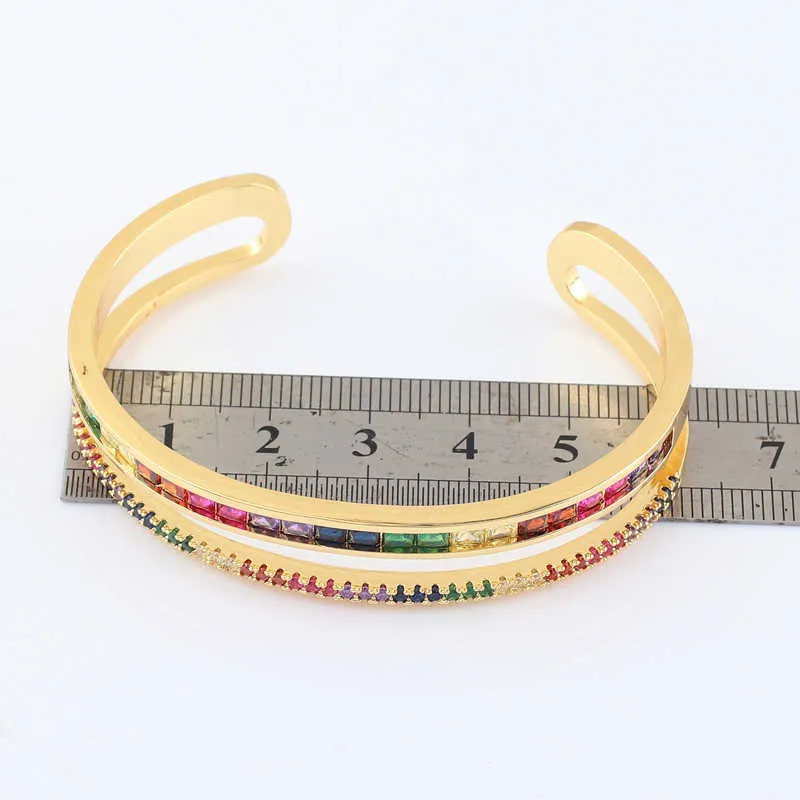 Bracciale rigido a doppio strato Bracciale rigido in rame color oro multi colore Braccialetti arcobaleno gioielli moda donna Q0717