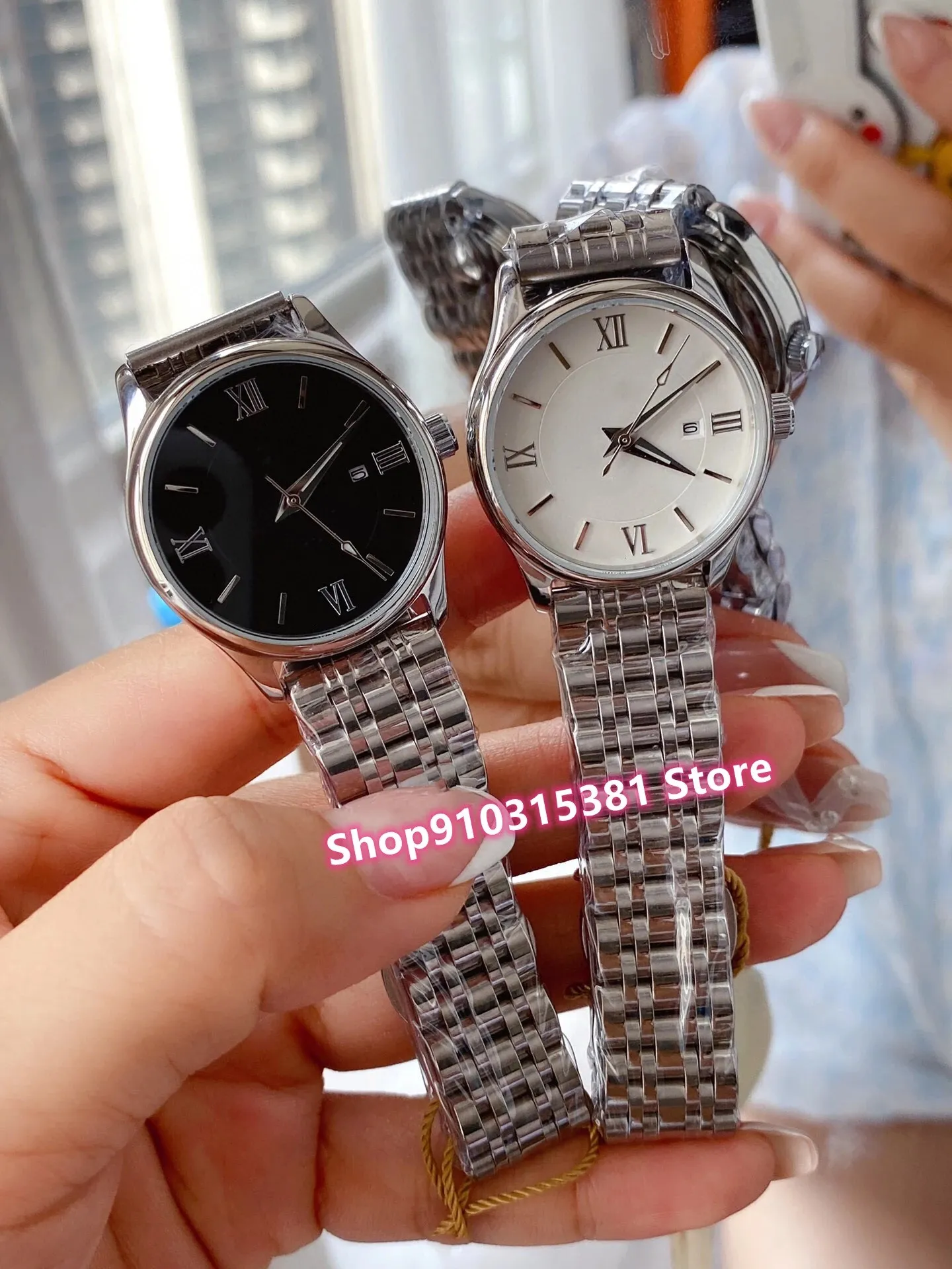 Mode femmes calendrier géométrique montres Rose argent acier inoxydable Rome numéro montre-bracelet femme horloge à Quartz 32mm