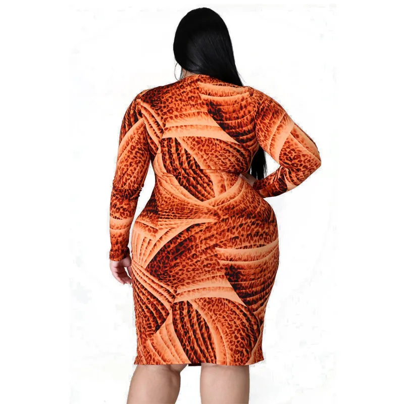 Wholesale Plus Size Clothes Tie Dye Sheath Midi Dresses For Women Evening Party And Wedding Gowns Long Sleeve Lady 210525