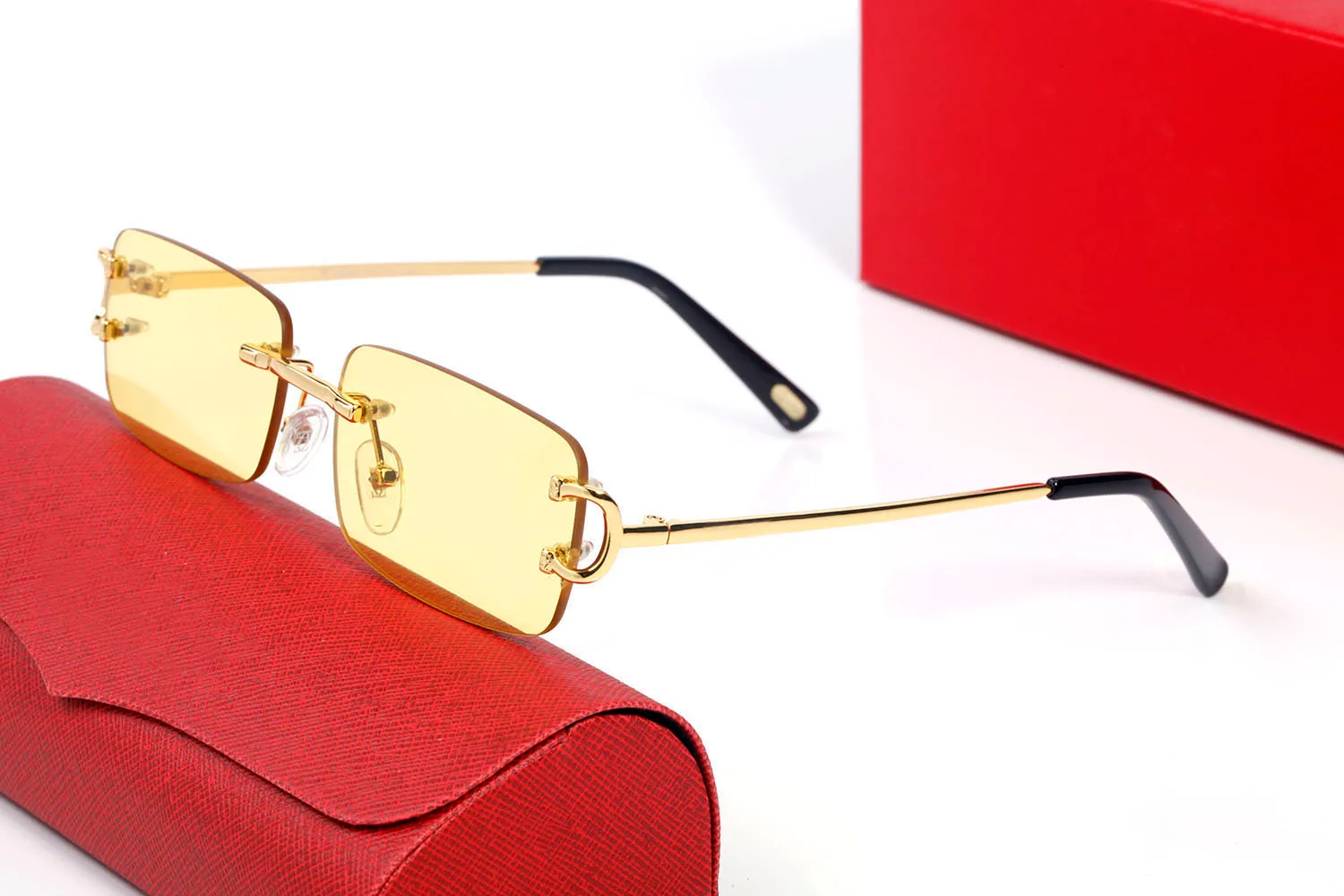 occhiali da sole firmati da uomo occhiali rettangolari da uomo donna occhiali da sole senza montatura argento oro rosso beige verde montature in metallo229Q