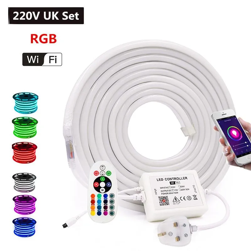 Полоски WIFI Control RGB неоновая лампа водонепроницаемая 2835 белая теплая гибкая светодиодная веревка EU UK AU 220V US 110V220I