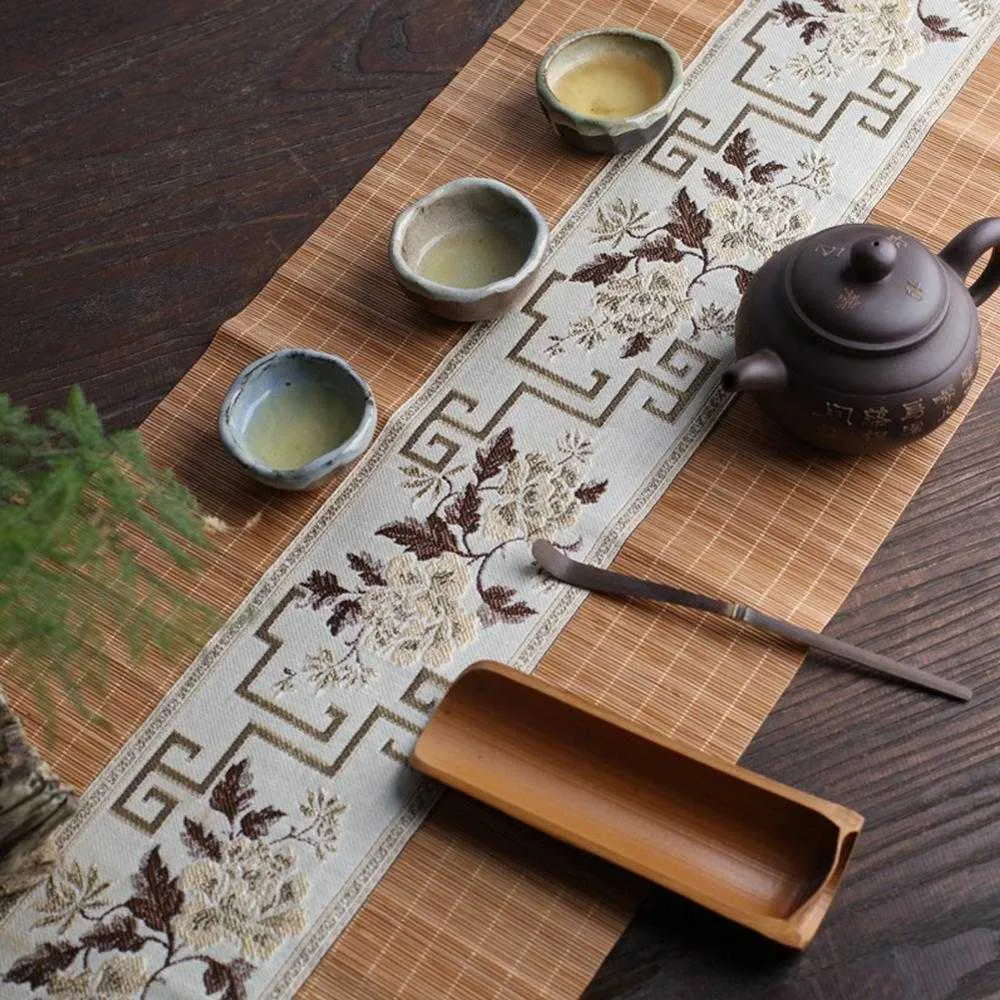 Naturalny bambusowy biegacz ręcznie robiony vintage herbaty mata mata japońska flaga domowa kawiarnia restauracja dekoracja 210628197W