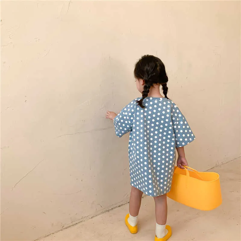 2021 Sommer Baby Mädchen Brief Drucken Dot Lange Stil T-shirts Kinder Kurzarm Lose Kleid Q0716