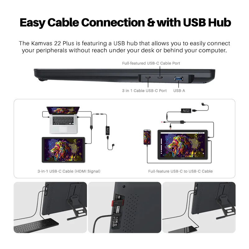 Huion 21.5 cali Kamvas 22 plus graficzny tabletki Anti-Grare Letting Glass Glass Tablets Monitor 140% SRGB Support Android MacOS Okno