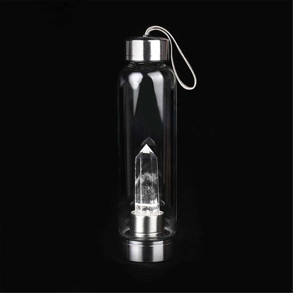 Tragbare natürliche Kristall Punkt Heilung Obelisk Zauberstab Quarz Kristall Wasser Flasche Werkzeuge Home Decor Drop 210610339j