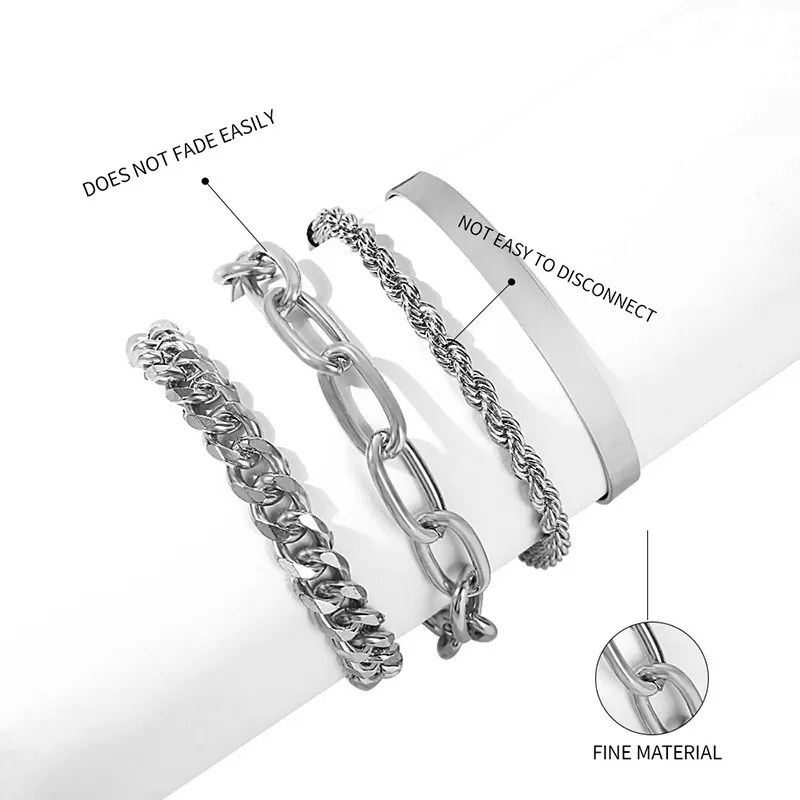 Est Punk Curb Chain Gift for Women Multi-Layer Chain Boho Tjock Guldfärg Charm Armband Bangles Fashion Smycken