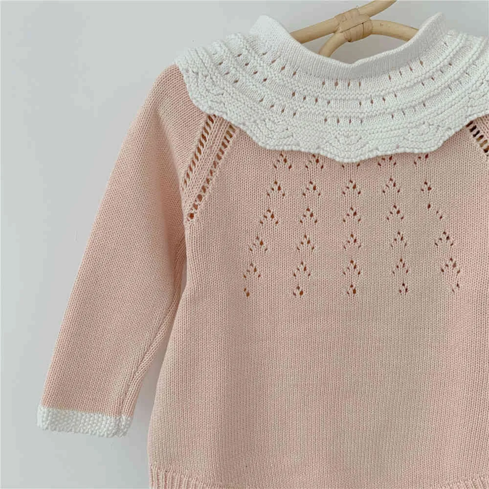 Coreano Bebê Bodysuits Menina Fio De Algodão Puro Grande Collar Malha De Malha De Leotard Triângulo Escalada Sweater 210515