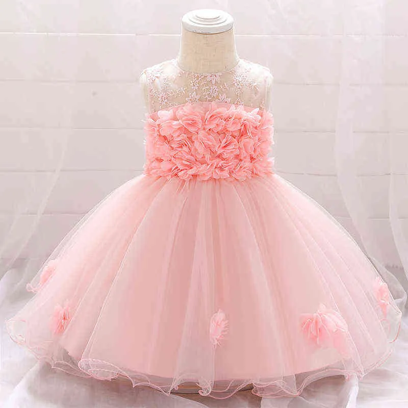 Cute Lace Flower Tulle Christening Princess Toddler Birthday Party Baby Girl Ball Gown Dress Newborn Children Baptism 1 Year G1129