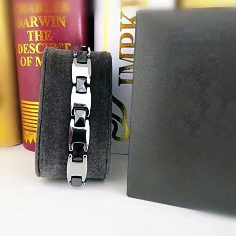 Bracelet en acier en tungstène sain pour les femmes bracelet magnétique argent / ton de ton noir est livré avec un outil d'ajustement