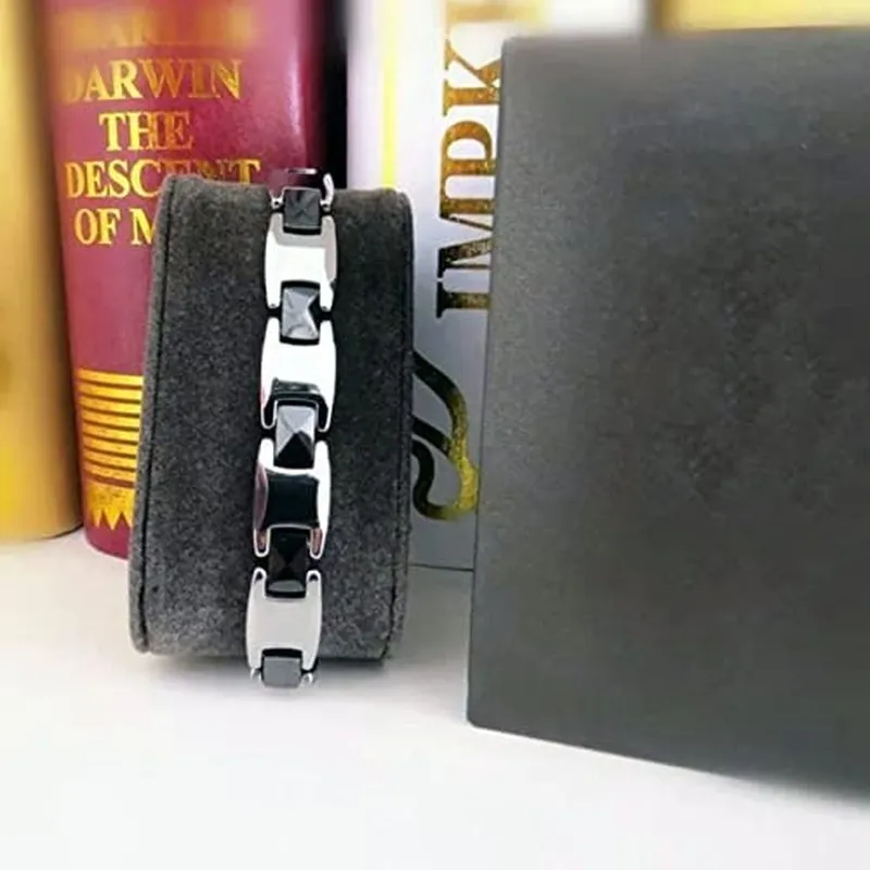 Hälsosam volframstålarmband för kvinnor magnetiska armband silver /svart tonstorlek kommer med justeringsverktyg