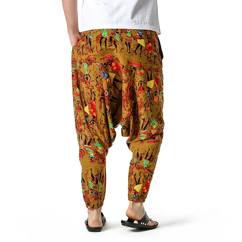 Mężczyźni Kobiety Bawełniane Harem Yoga Baggy Genie Boho Spodnie Męskie Afiran Print Drop Krocza Jogger Spodnie dresowe Harajuku Spodnie 210522