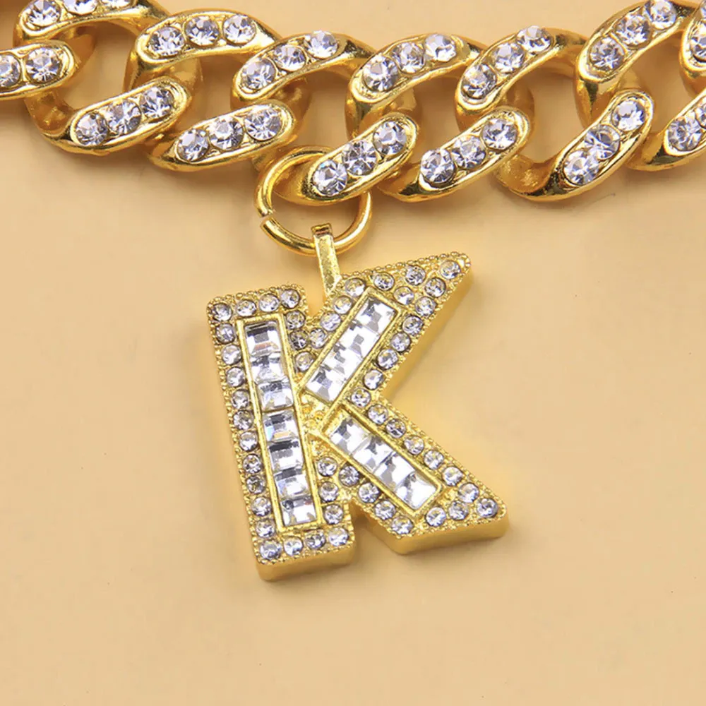 Stonefans 26 Initial Baguette Letter Rostfritt Stål för Kvinnor Miami Iced Out Kubansk Länkkedja Hänge Halsband Smycken