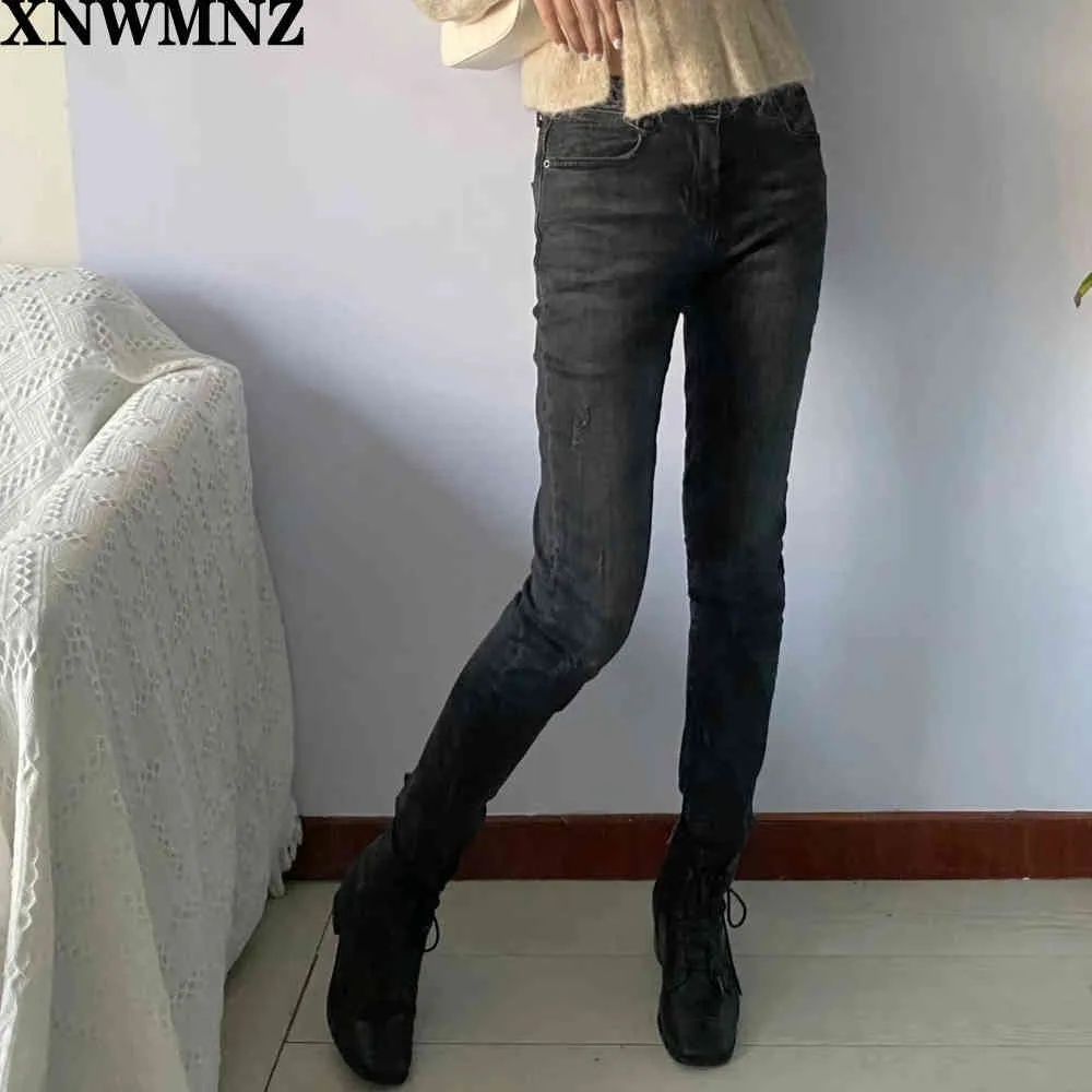 Damesmode Midden-Rise Skinny Jeans Dames Vintage Asymmetrische Zaaigingen Faded Mid-Taille Broek Vrouwelijke Meisjes Button Broek 210520