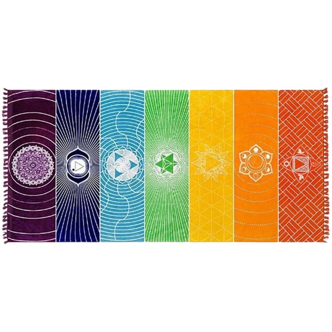 Polyester Bohême Tenture Inde Mandala Couverture 7 Chakra Couleur Tapisserie Rayures Arc-En-Ciel Voyage Plage Tapis De Yoga 210727