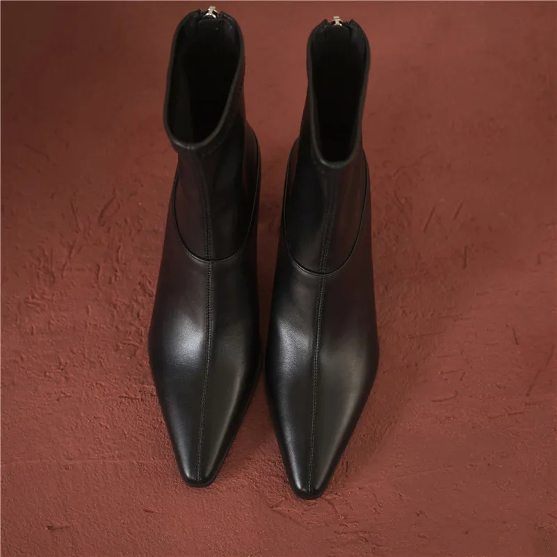 Meotina cuir véritable talon haut bottes courtes femmes chaussures bout pointu Zip talons épais mode bottines automne noir grande taille 43 210520