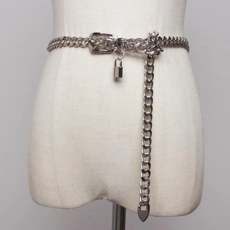 Cinturón de la cadena de oro Cinturones de metal para mujeres Llave de llave cubana Punks Vestida de la cintura Long Ketting Riem Cummerbunds286x