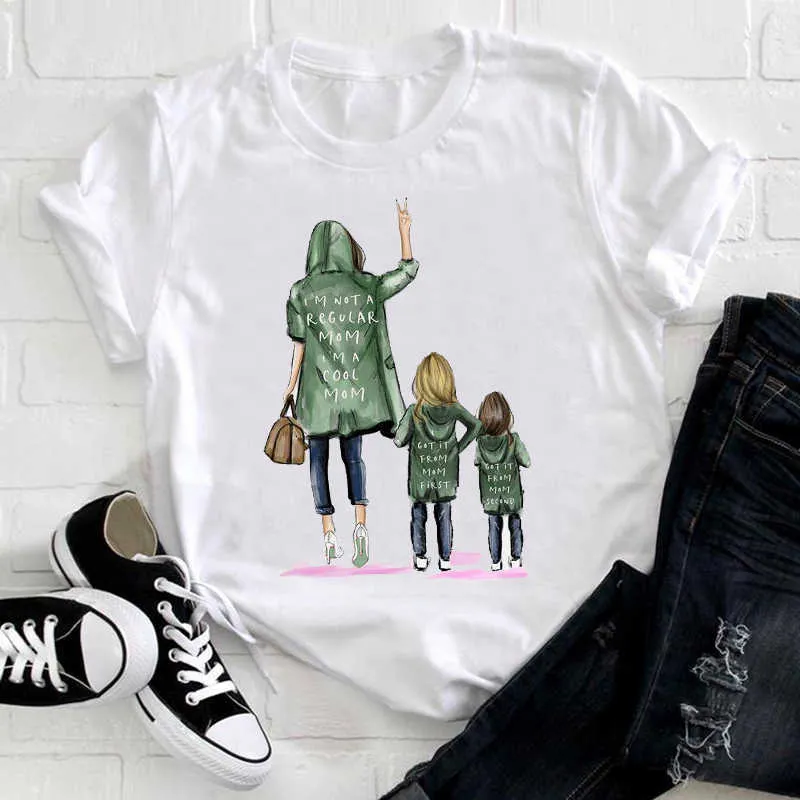 Mulheres dos desenhos animados 90s estilo listrado menino filho menina filha mãe mamãe mãe roupas cópia t-shirt feminino t-shirt gráfico senhoras x0628