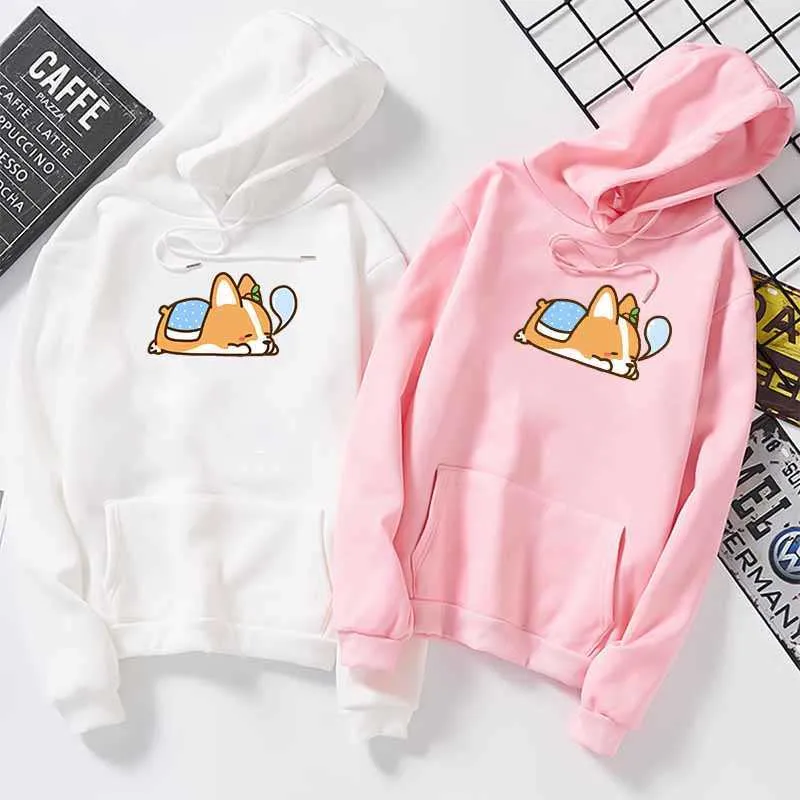 Automne hiver nouveau dessin animé animal chien à capuche sweats à manches longues harajuku corgi femme sweat à capuche kawaii femmes pulls hauts y0820