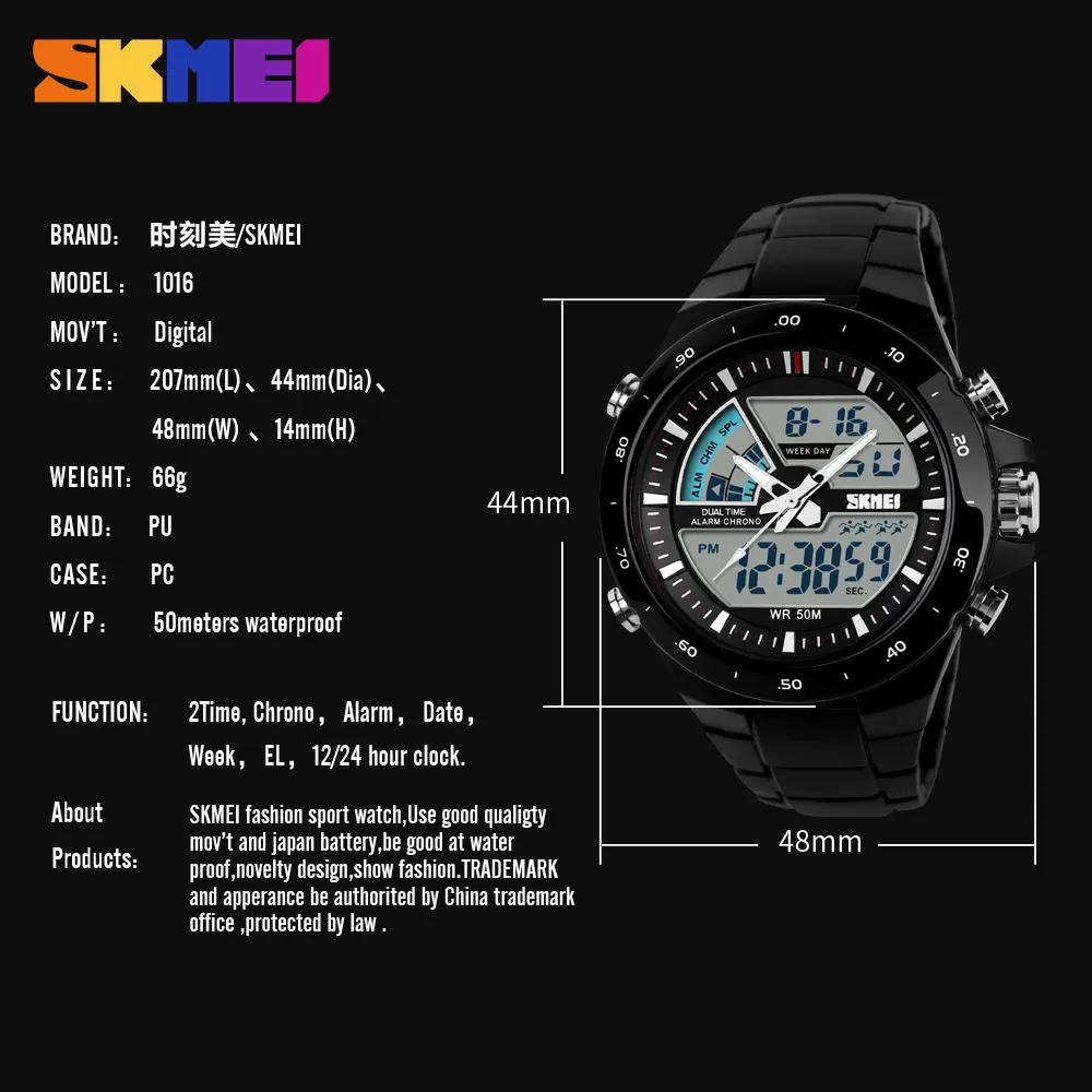 Skmei Sport Watch Men Army Dive Casual Alarm Clock Analoge waterdichte militaire chrono Dual Display Polshorgees Relogio Masculino X309F