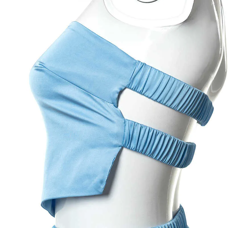 Boofeenaa Blue Satin Shorts med Crop Top Set Sexiga Summer Outfits For Women 2021 Loungewear Wholesale Artiklar C85-CB13 Y0719