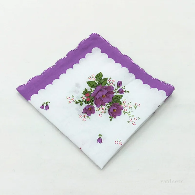 منديل الألوان الهلال مطبوعة القطن الأزهار هانكي زهرة مطرزة منديل ملون جيب المناشف T2I51788