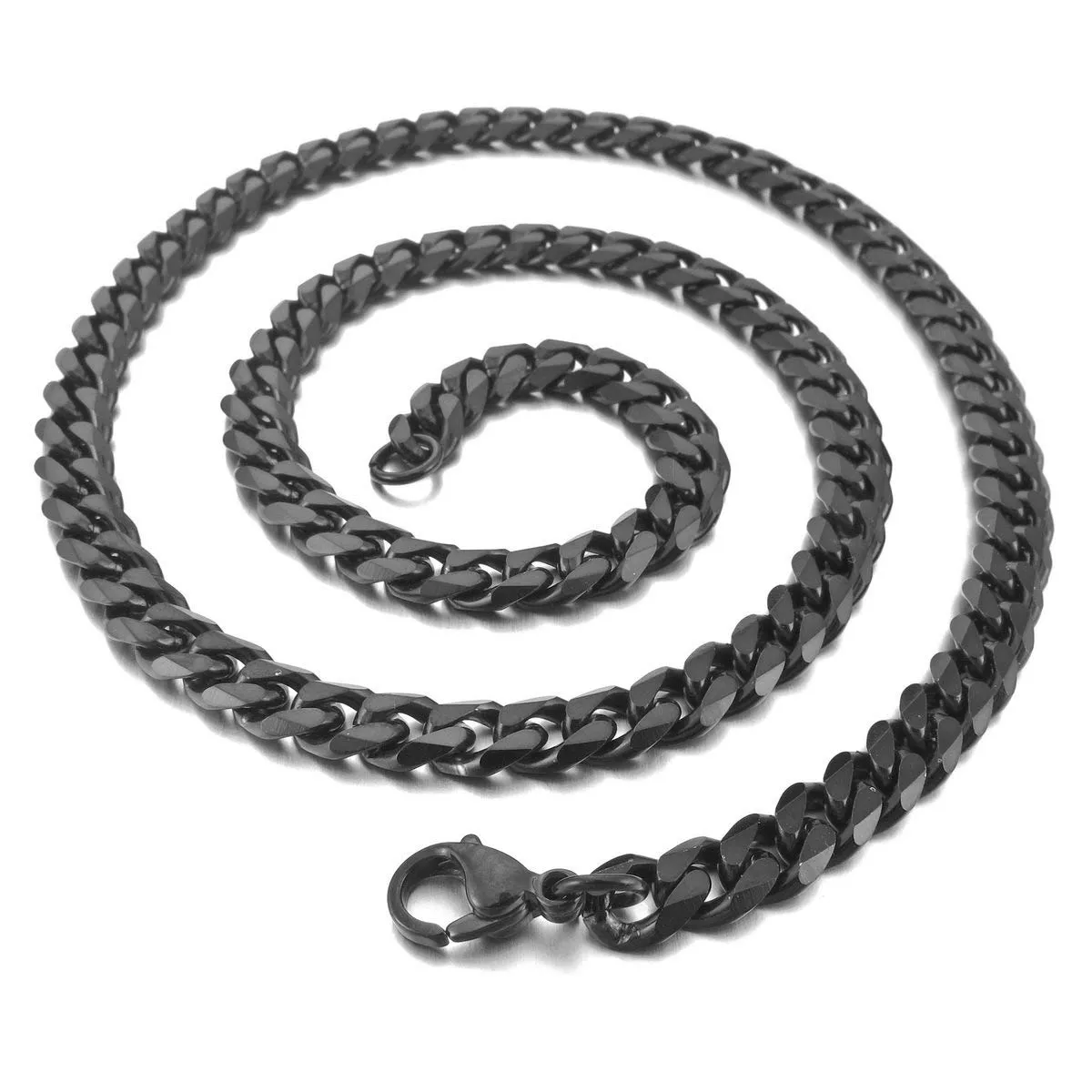 3 5 mm 5 mm 6 5 mm de largeur unisexe en acier inoxydable 316L collier chaîne gourmette coupée en diamant chaînes cubaines lien fermoir mousqueton noir pour hommes Wo228d