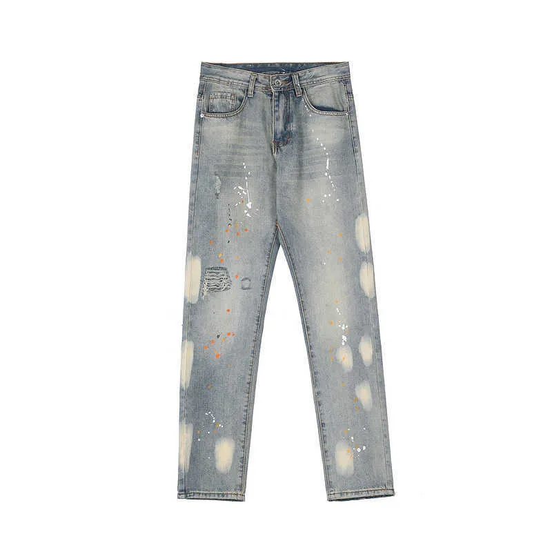 Heren jeans High Street Mes Snijd Gemorste Ink Wash Gebruikte rechte jeans