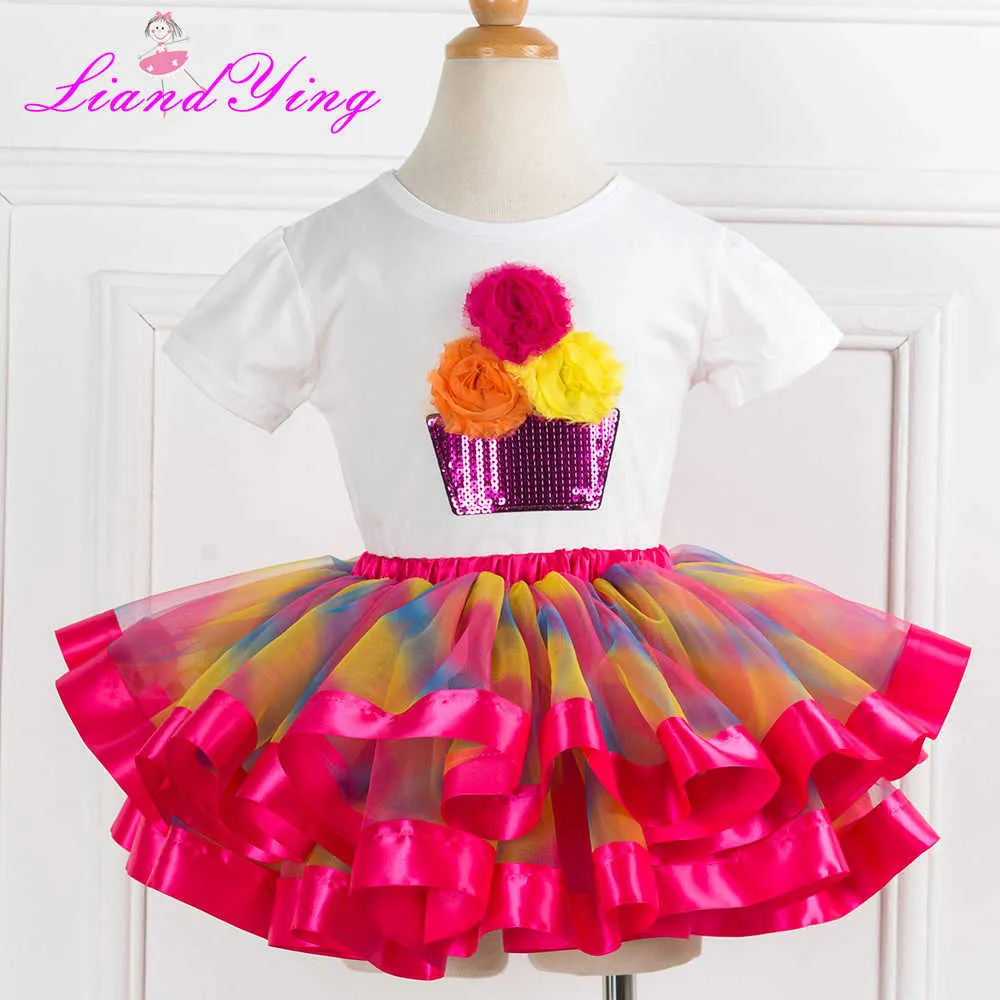 Filles anniversaire Tutu ensemble été enfant en bas âge filles vêtements ensembles zèbre rayure imprimé léopard arc-en-ciel souper moelleux enfants ensembles X0902