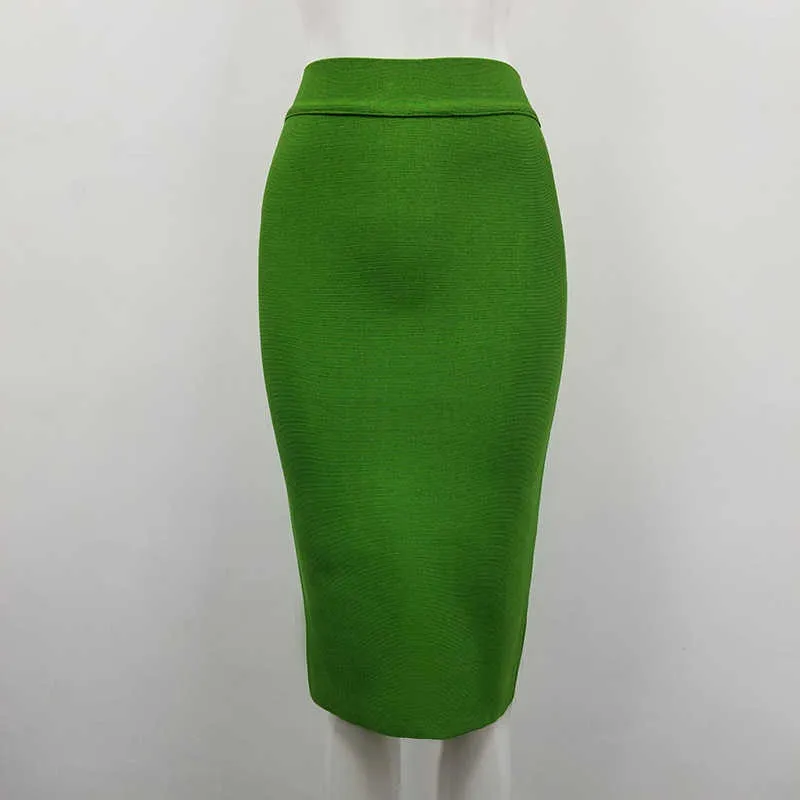 Jupe de dames de qualité supérieure Longueur du genou Noir Jaune Vert Rayon Bandage Crayon Femmes Mode Jupe formelle 210724
