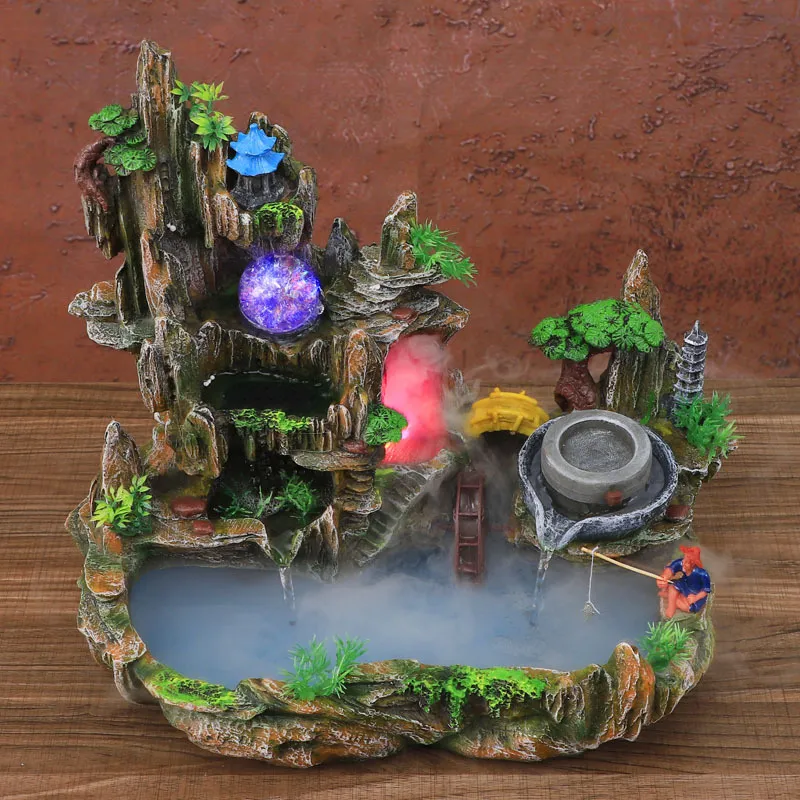 Mountain View Rockery Fountain Water Circulation Small Fish Taping Garden Bonsaï Décoration Lucky Feng Shui Ornements Humidificateur Y9128995