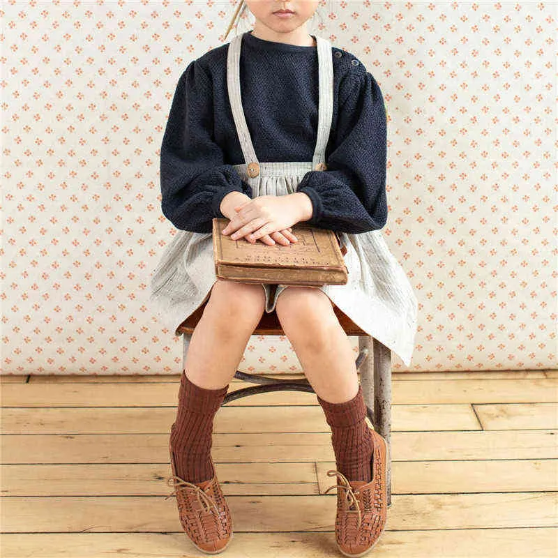 Enkelibb Soor Compon Kids Girl Puff Sweaters Merk Ontwerp Vintage Stijl Kinderkleding Veer Tops Topkwaliteit Peuter 211104