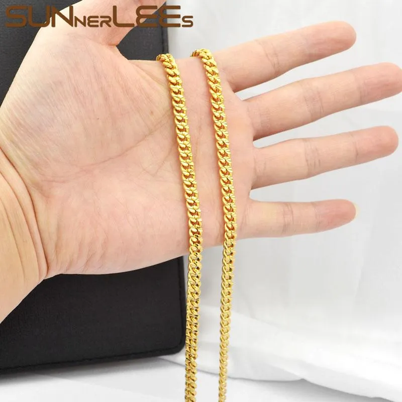 سلاسل Sunnerlees أزياء المجوهرات قلادة مطلية الذهب 6 مم كبح سلسلة كوبية سلسلة الطباعة زهرة لامعة للرجال هدية C78 N313H