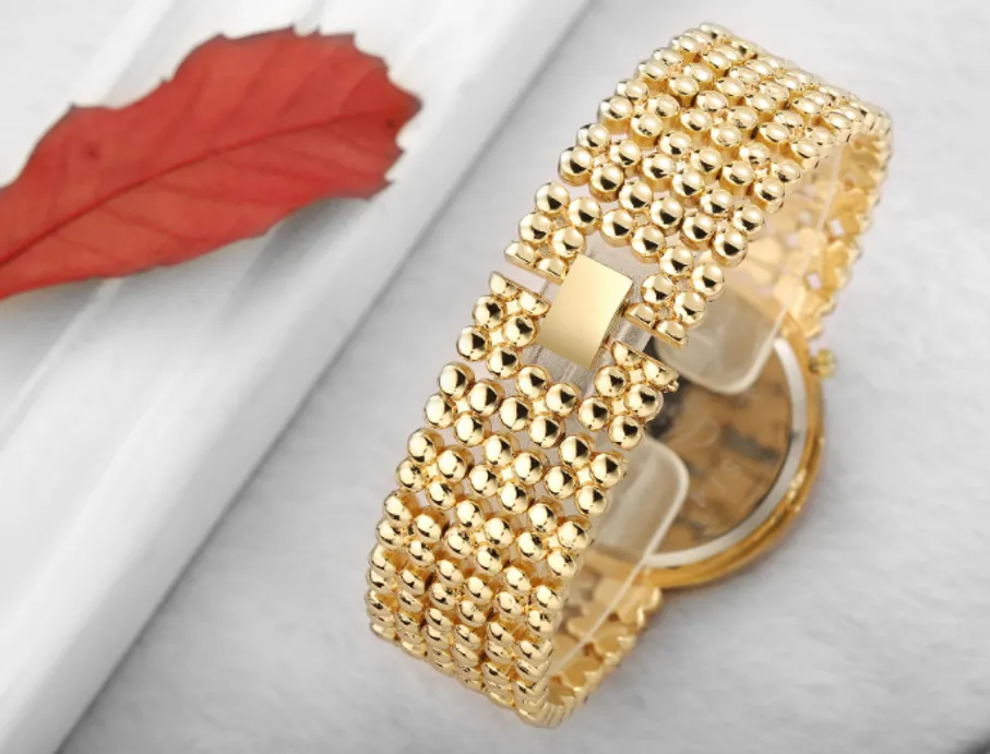 GINAVE montre à Quartz diamant européen et américain pour femme Bracelet en feuille d'or 18K ensemble décontracté montres-Bracelet exquises 268K