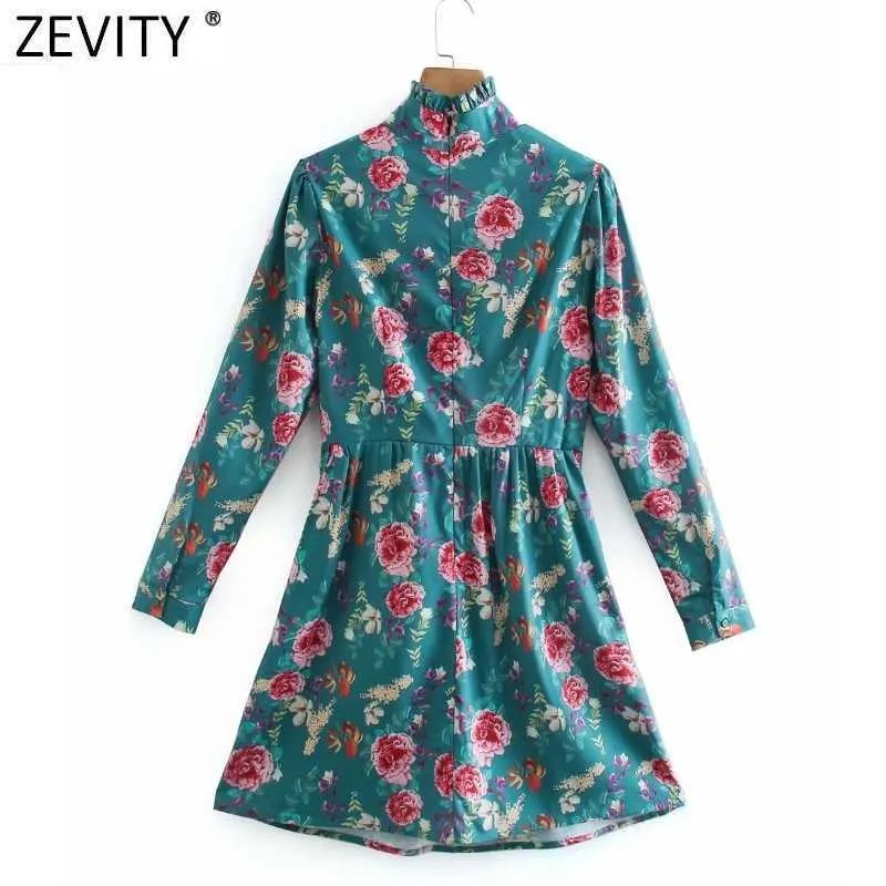 Zevidade Mulheres Doces Agarci Lace Ruffles Escavar Floral Impressão Mini Vestido Femme Laço Laço Casual Slim Vestido Court Roupas DS4900 210603