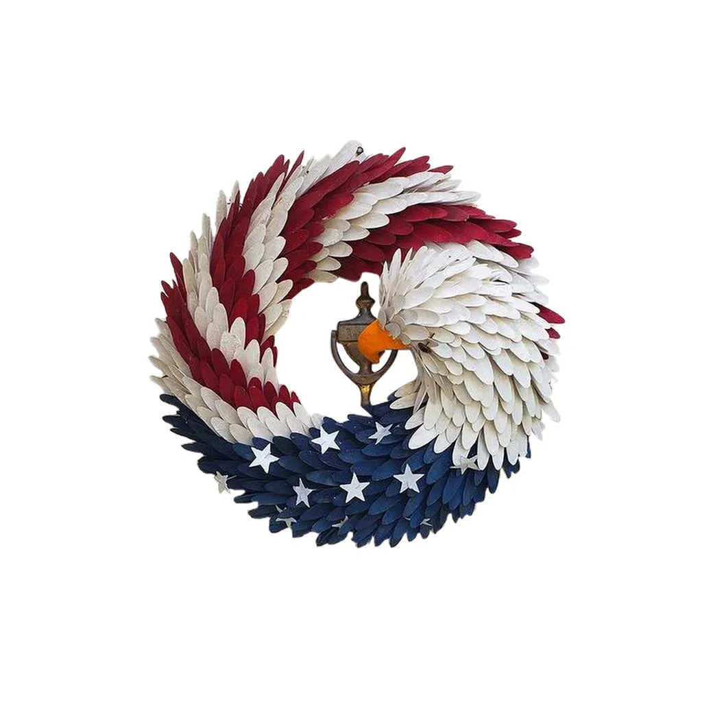 2021 New American Eagle Kranz Glory Patriotic Rot Weiß Blau Eagle Kranz Haustür Home Fenster Wanddekoration Y0816