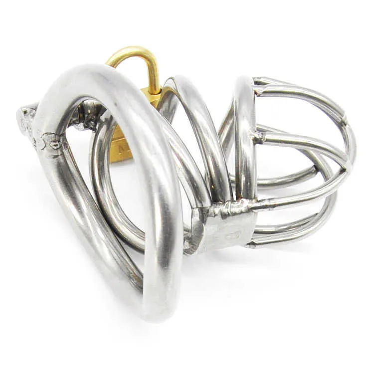 En acier inoxydable petit appareil de chasteté mâle Cage de coq adulte avec courbe Cock Bague Jouets Jouets Jouets Bondage Courroie de chasteté A224-1 P0826