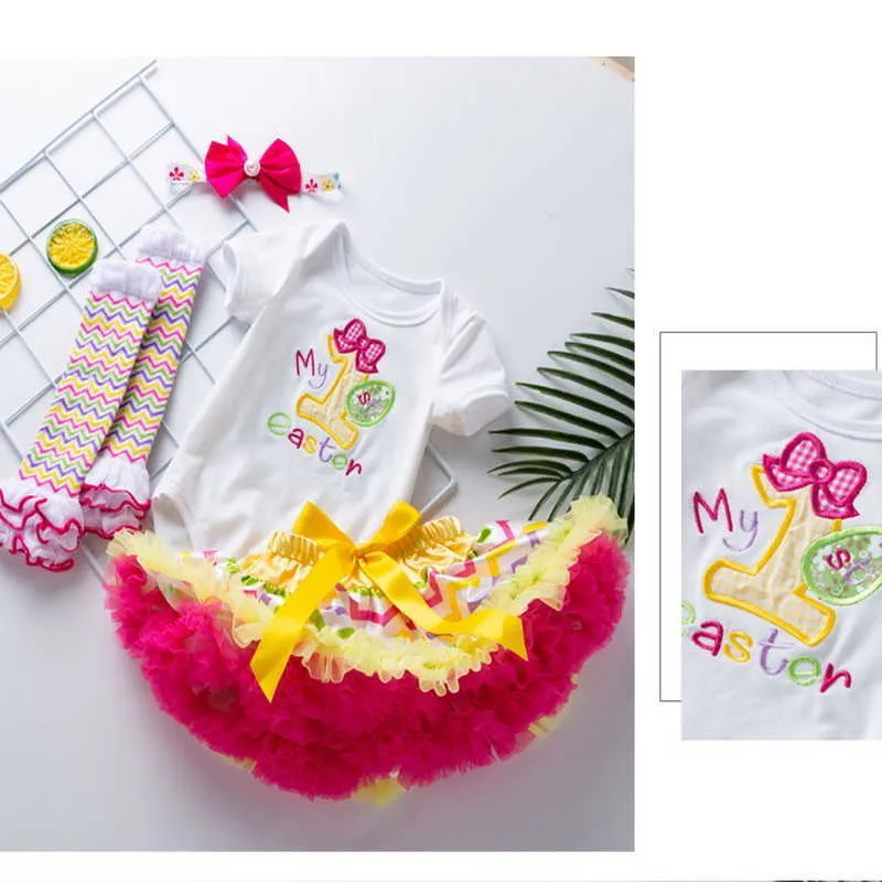 Summer Easter Baby Girls 3-pcs Sets Egg T-shirt + Tutu Skirt Socks Outfits Children Jumpsuit E020 210610