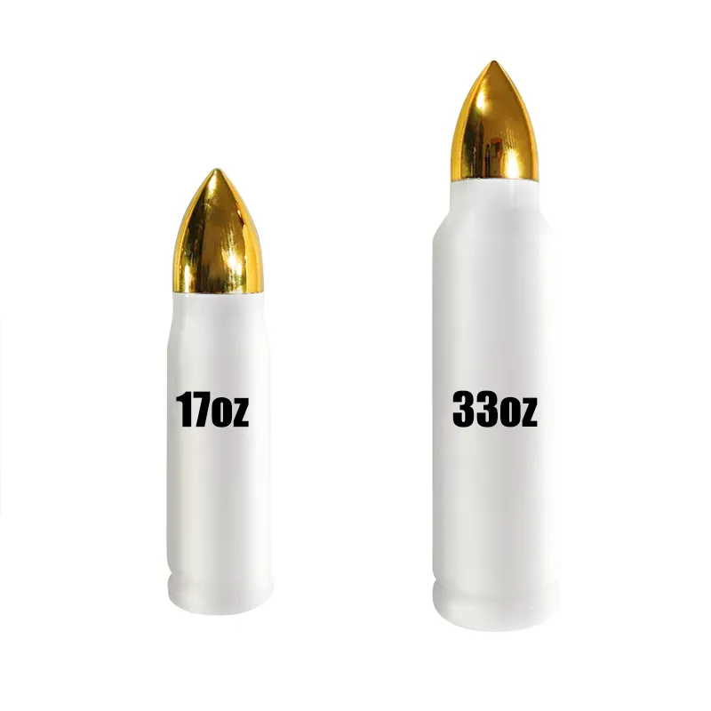 Yerel Depo 17oz 33 oz Sublimasyon Bullet Tulunum Boşlukları Beyaz Mermiler Şişe Paslanmaz Çelik Seyahat Kupaları Özelleştirilmiş DIY Double214c