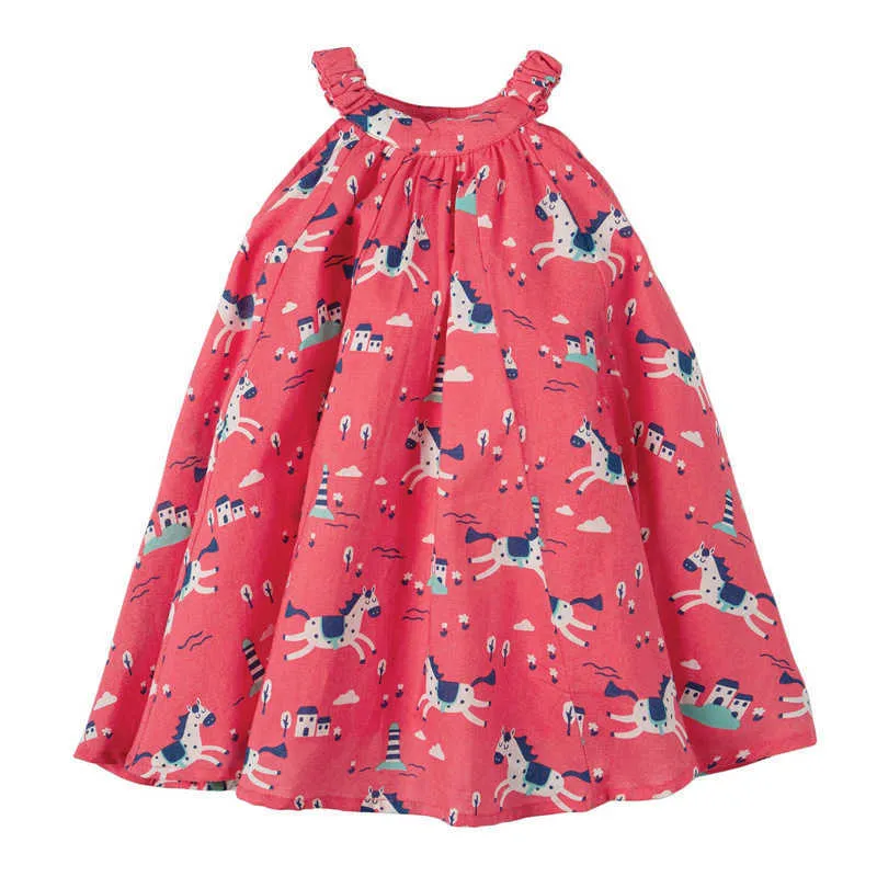 Enfants Frocks 2021 Nouvel été bébé filles vêtements marque robe enfant en bas âge coton imprimé cheval robes rouges pour enfants 2-7 ans Q0716