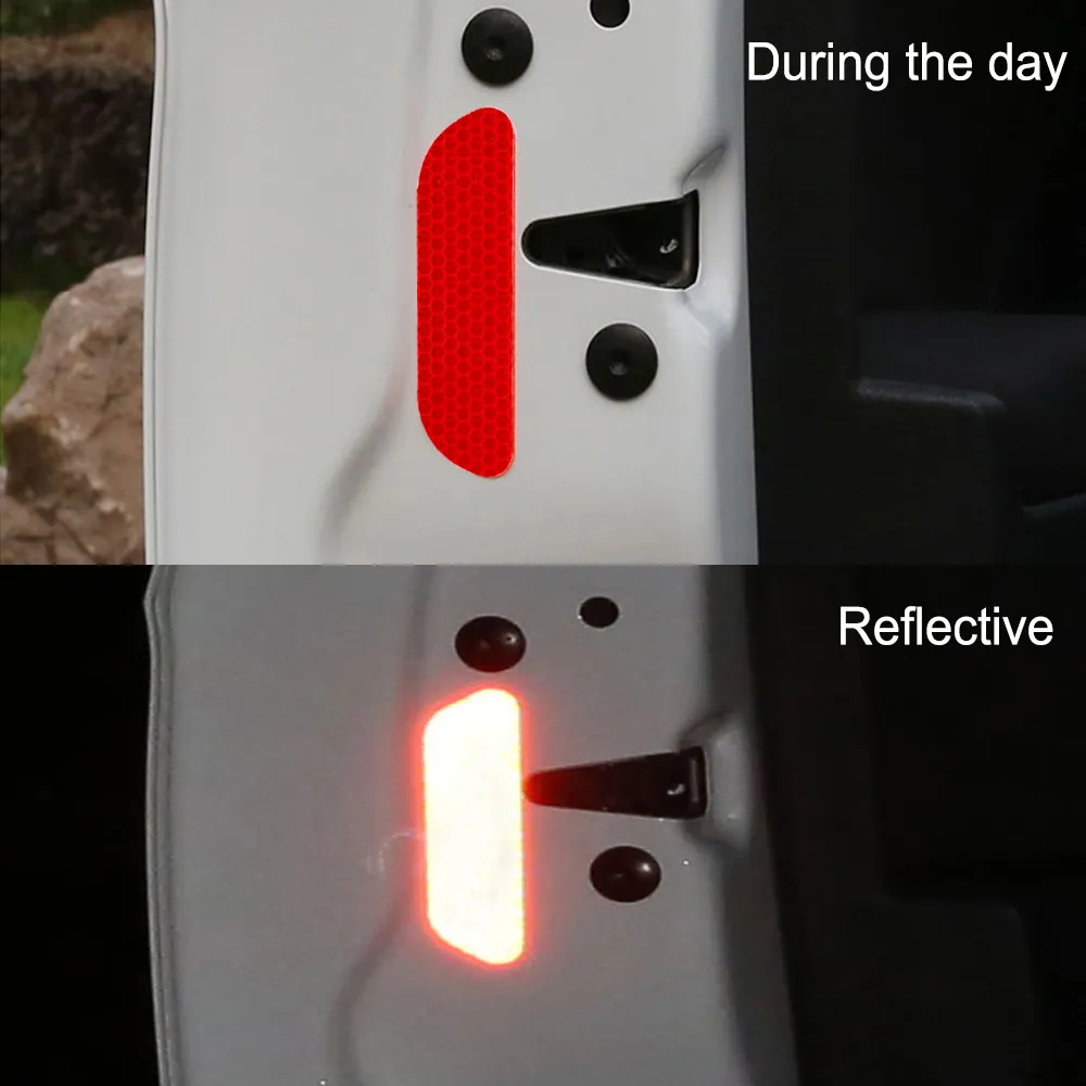 4 st / set bil reflekterande klistermärken Varningstejp reflekterande remsor auto dörrhjul ögonbryn klistermärke dekal säkerhetsmark bil-styling