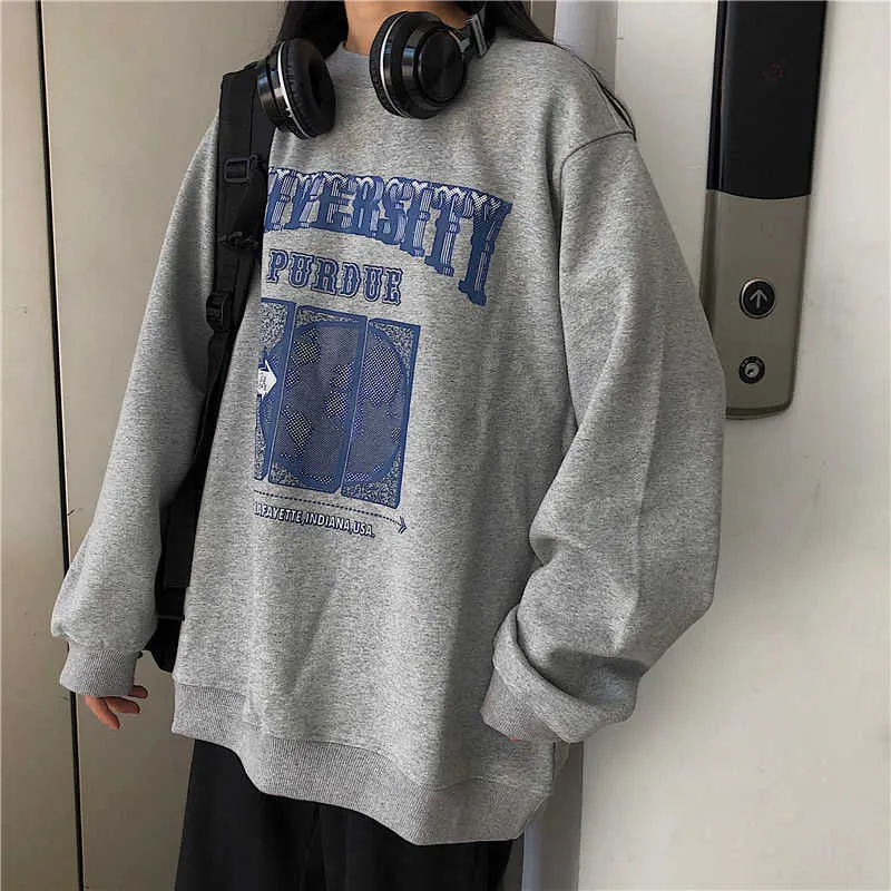 Printemps Automne O-Cou Pull Femmes Coréen Vêtements Lâches Sweat-shirt surdimensionné Vintage surdimensionné Harajuku Sweat à capuche 210910