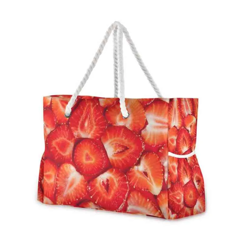 Shopping bags folding handbags for women, informal bags with strawberry embossing, luxury, beach, summer novelty, 2021 220310