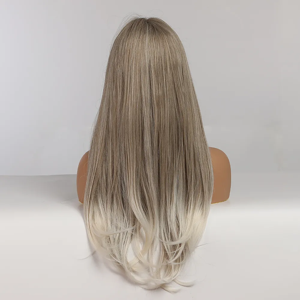 Långa raka peruker grå ombre naturliga hår peruk värmebeständiga syntetiska peruker för kvinnor cosplay wigsfefactory direktiv