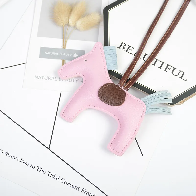 Bag Charm for Women Purse Car Key Chains Handmade Fashion Accessories Cute Pony PU Leather Keychain9105544