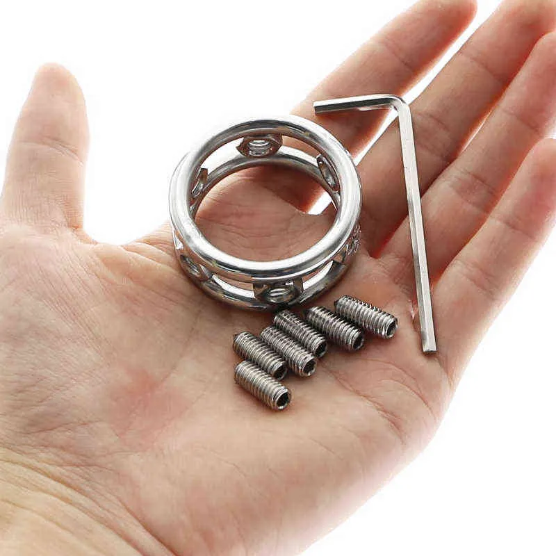 NXY Cockrings CBT Anello pene in metallo erotico Anelli pene Manica da allenamento con punte BDSM Bondage Fetish Tortura Giocattoli sessuali uomini 1123