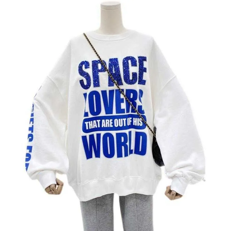 Korean version of the letter loose oversized hoodie women fashion long-sleeved top coat trendy sweatshirt women 210816