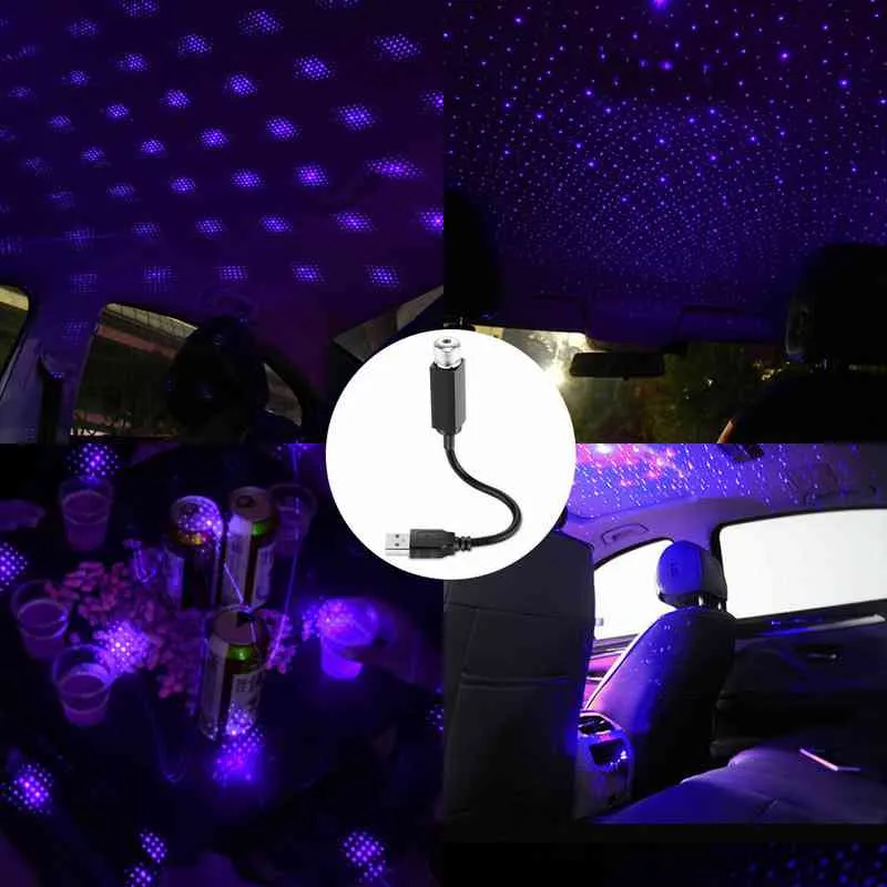 Bil Starry Sky Roof USB Underhållning Bil Tuning Inredning Tak Atmosfär Starry Sky Lamppar Star LED Bil Ljus Projektor Dekoration Tillbehör