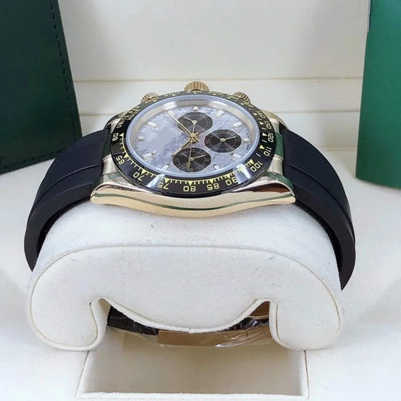 Mode Men's Automatic Mechanical Watch Meteorite Surface 40mm gummi Watchband Folding Spänne Waterproof234G